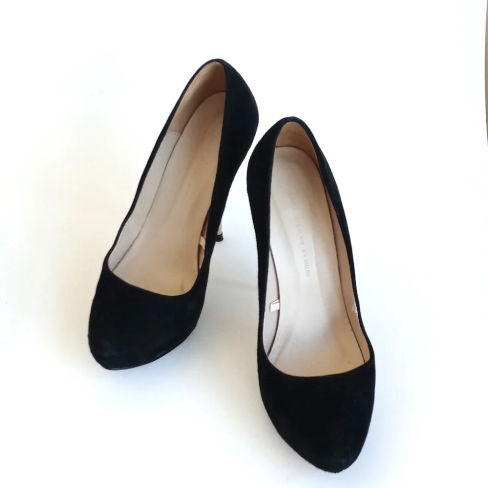 Zara Women’s Elegant Black Leather Suede Steel Chrome 5” Platform Heels 38 (7.5)